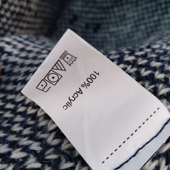 Andthewhy size S/M hooded knit open front cardigan blue white jacquard - Picture 5 of 8